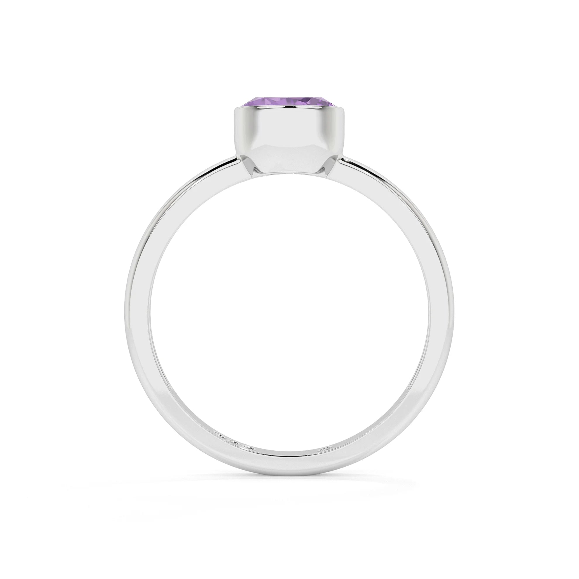 amethyst round cut stackable bezel-set ring