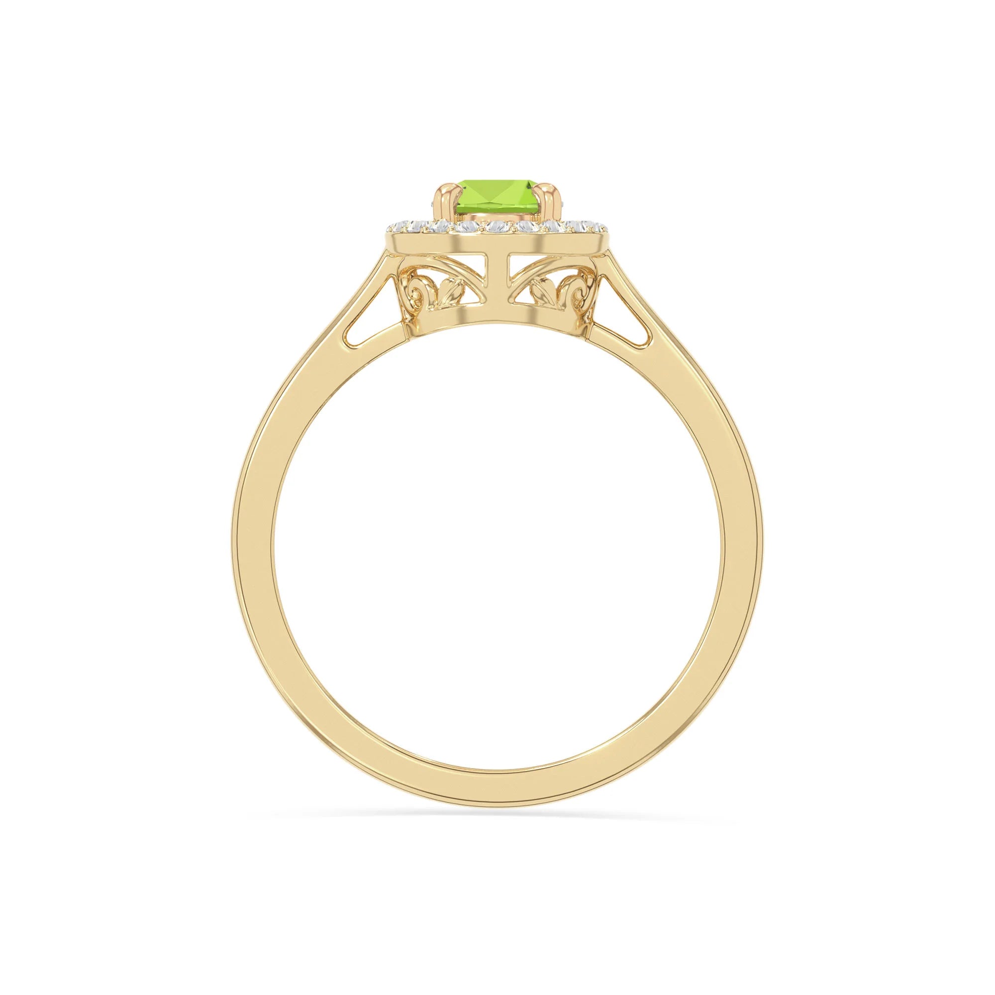 natural peridot solitaire halo engagement rings in yellow gold vermeil
