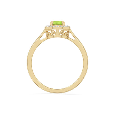 natural peridot solitaire halo engagement rings in yellow gold vermeil