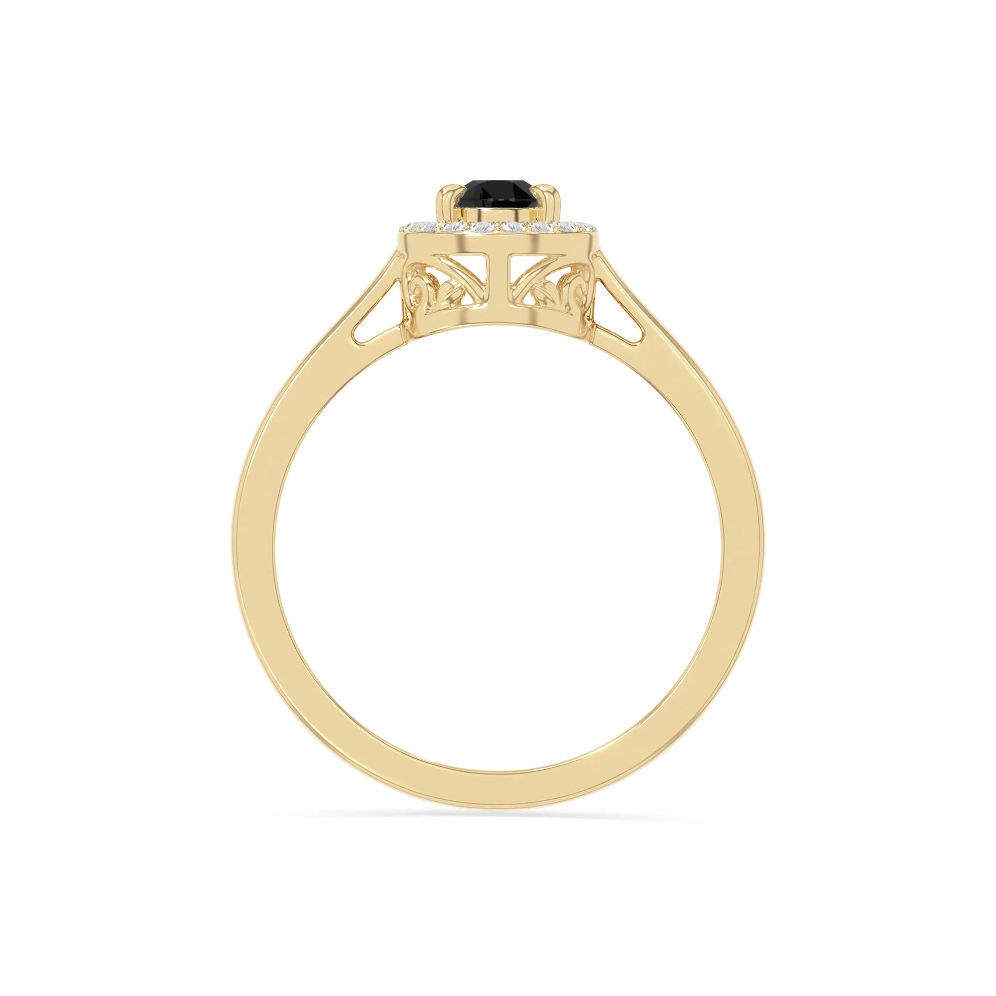 natural black onyx solitaire halo engagement rings in yellow gold vermeil