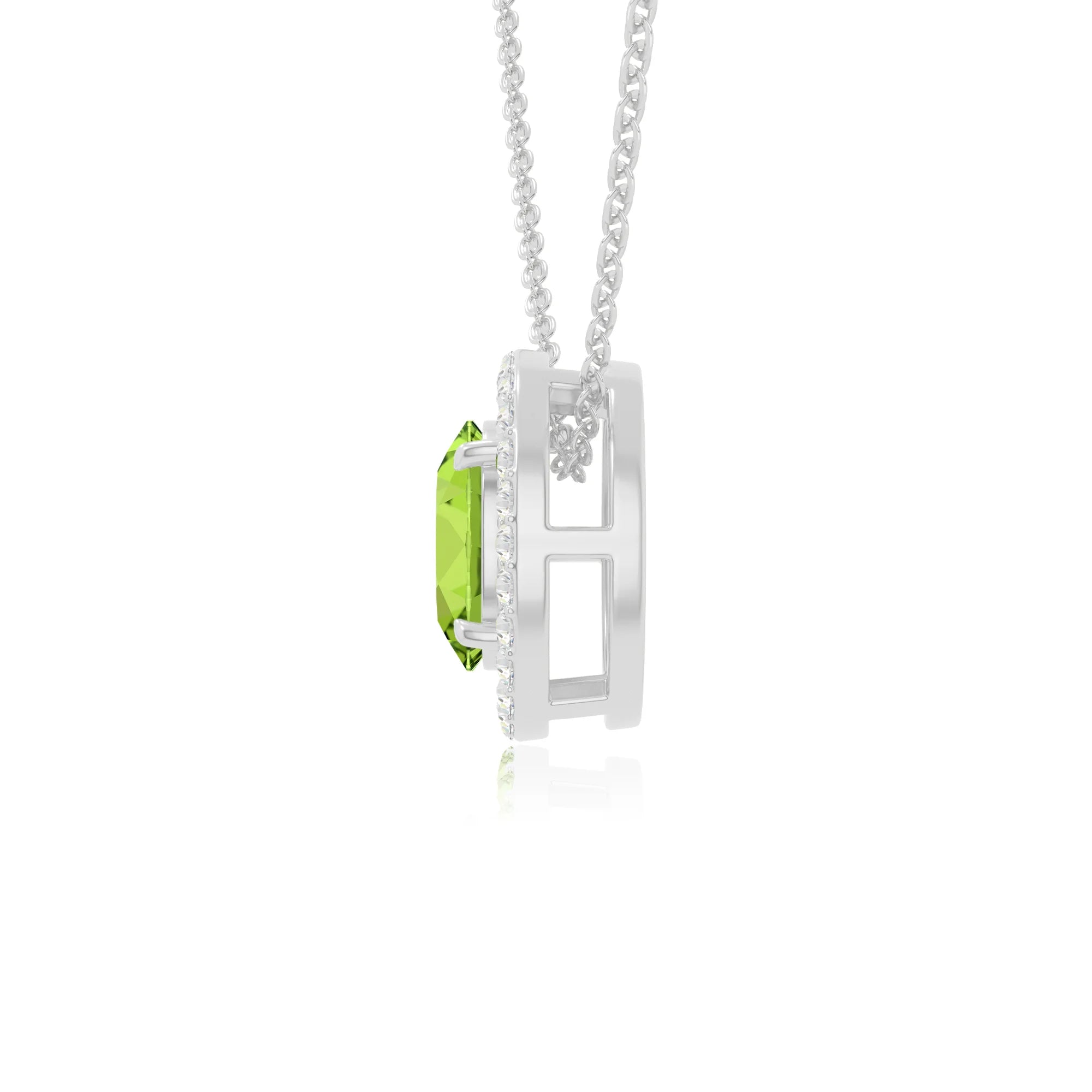 peridot solitaire halo necklaces in sterling silver 