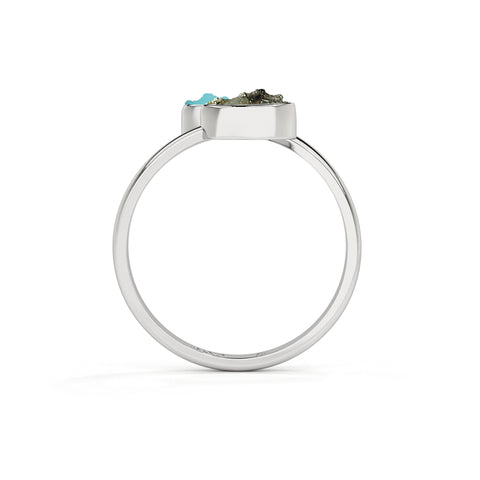 pyrite-turquoise rough shape stackable bezel-set ring