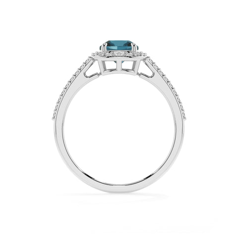 natural london blue topaz cushion half eterity halo solitaire engagement ring