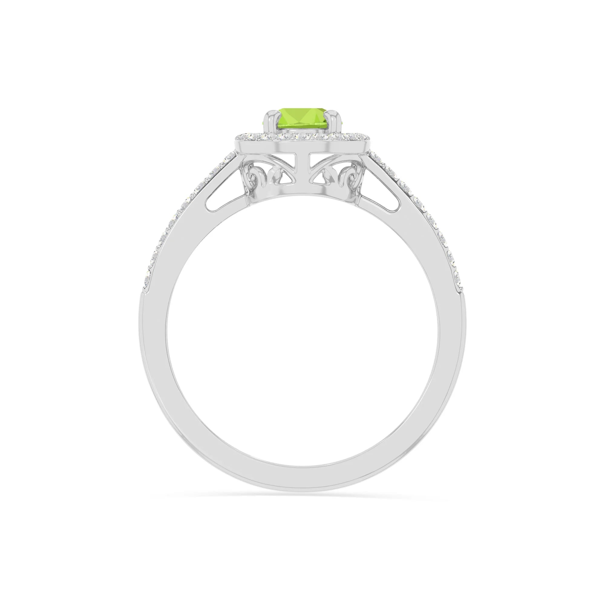 natural peridot solitaire halo engagement rings in sterling silver 