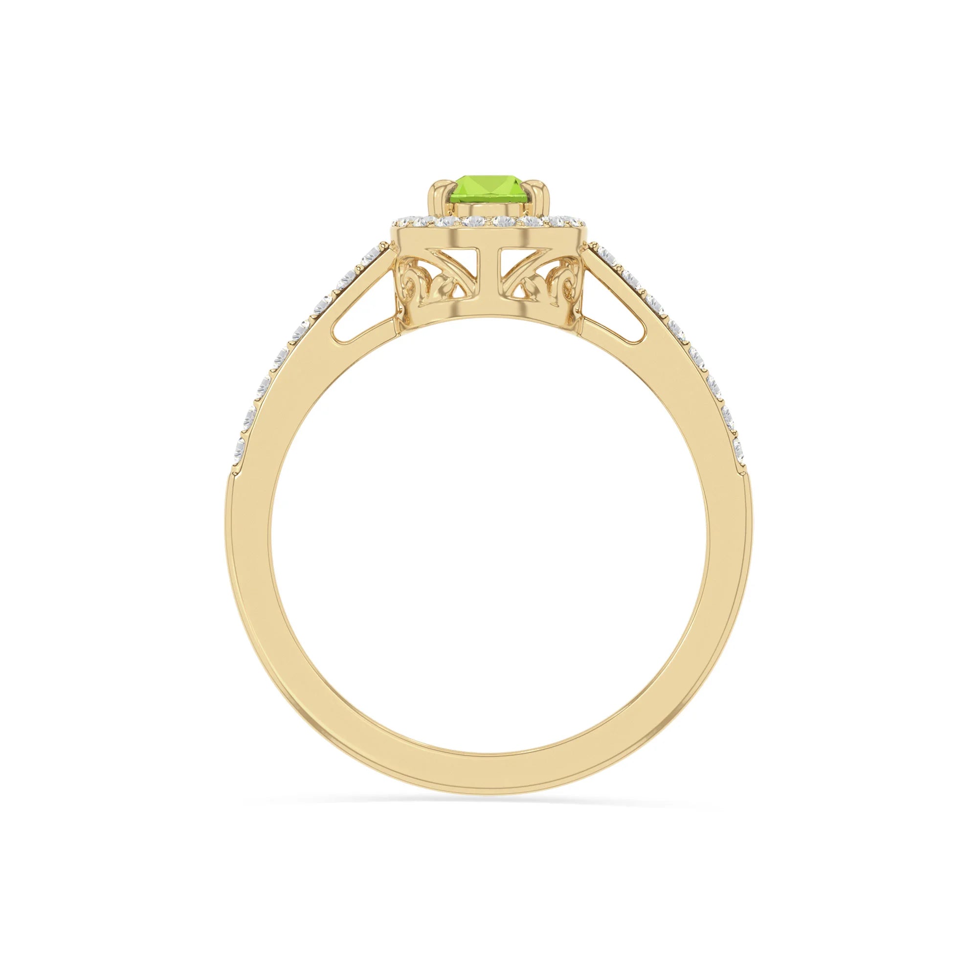 natural peridot solitaire halo engagement rings in yellow gold vermeil