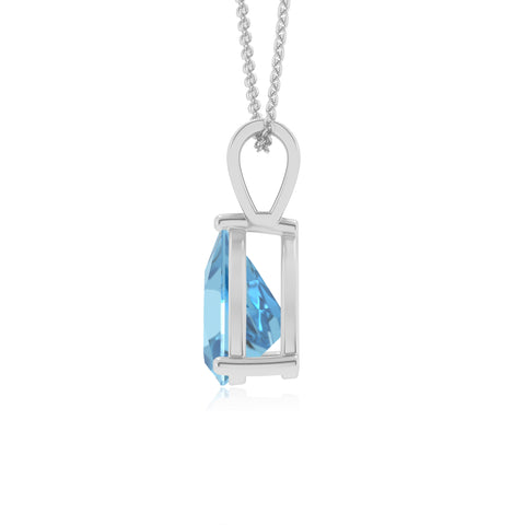 natural swiss blue topaz trillion shape solitaire v-bale pendant necklace