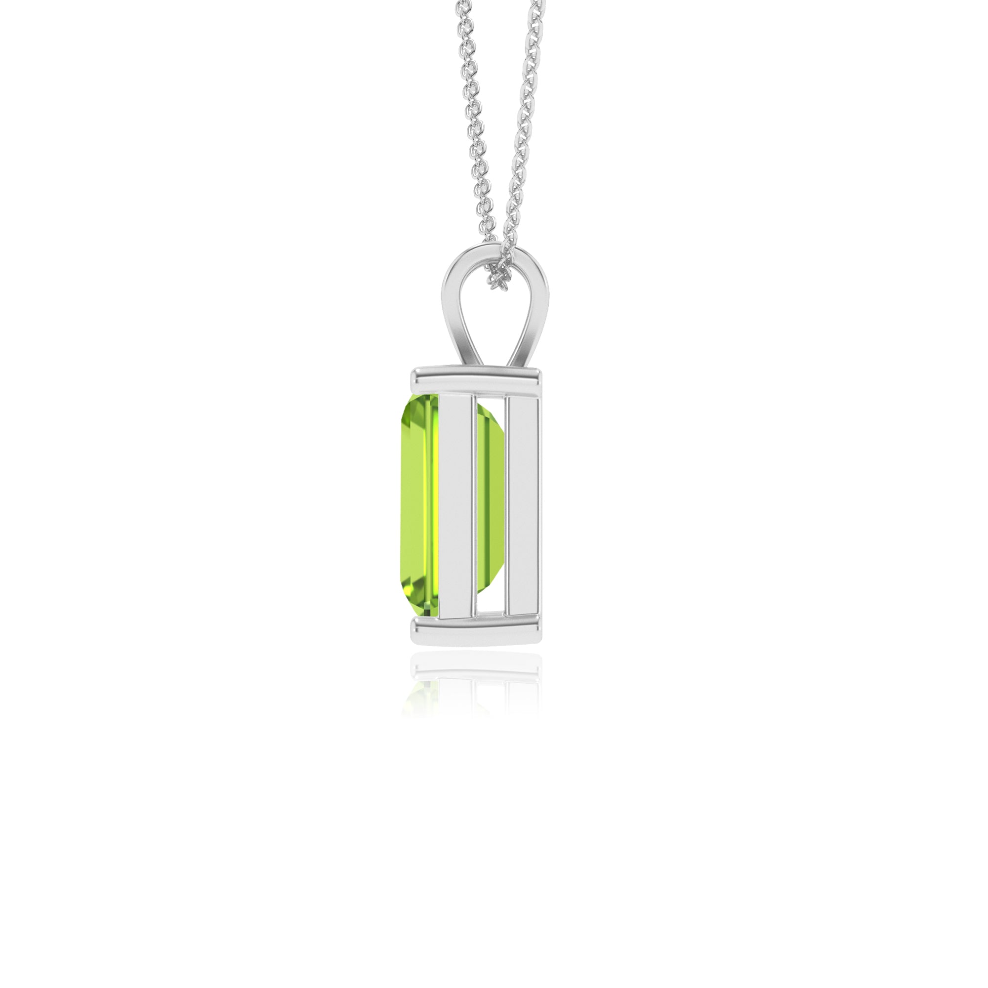 lab grown peridot emerald-cut shape solitaire v-bale pendant necklace