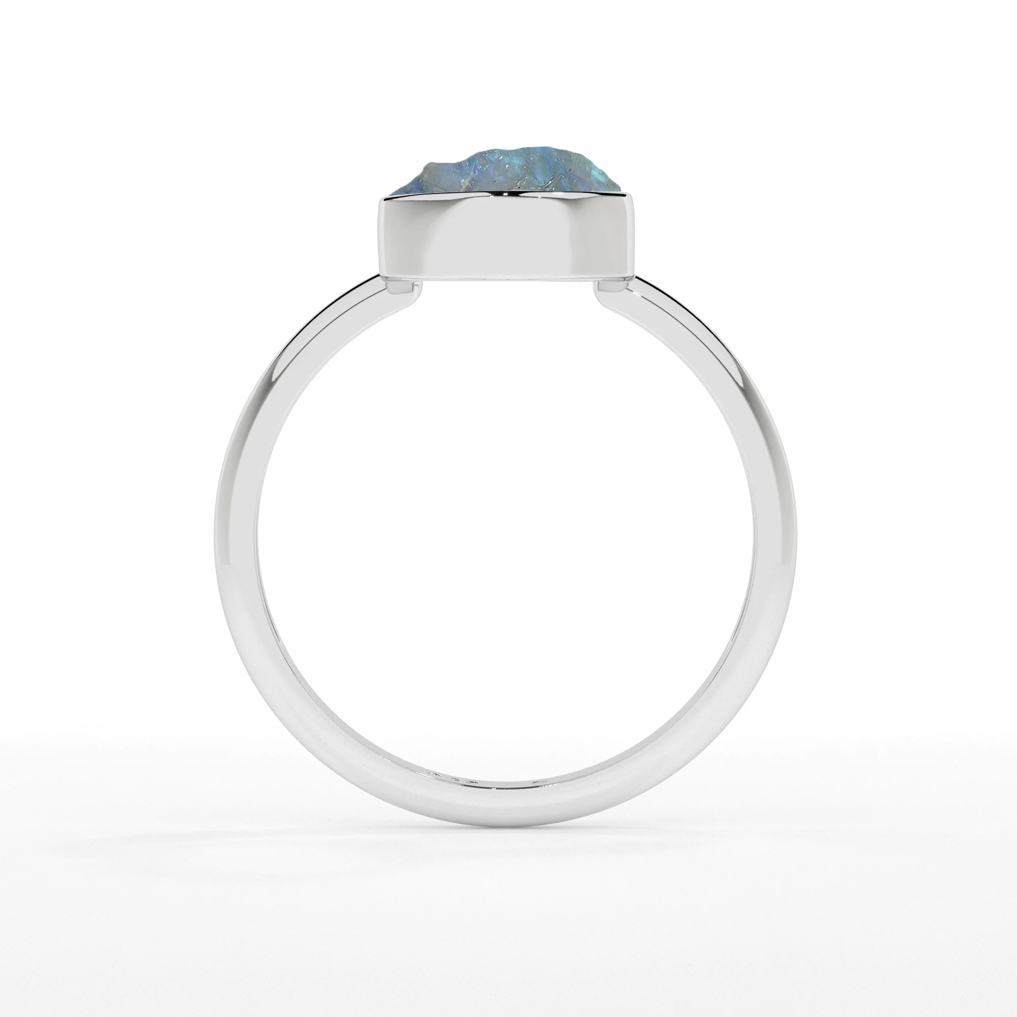 rainbow-moonstone rough shape stackable bezel-set ring