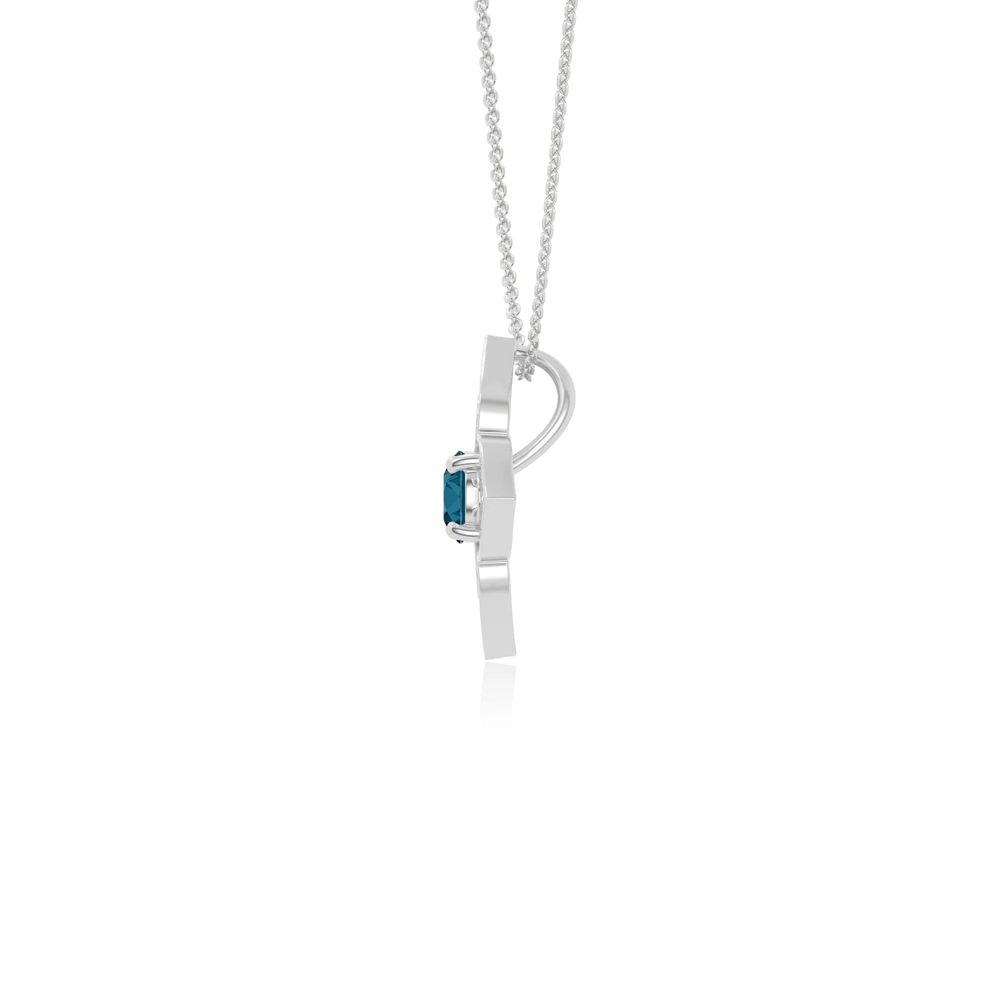 natural london-blue-topaz 4 petal flower necklaces in sterling silver 