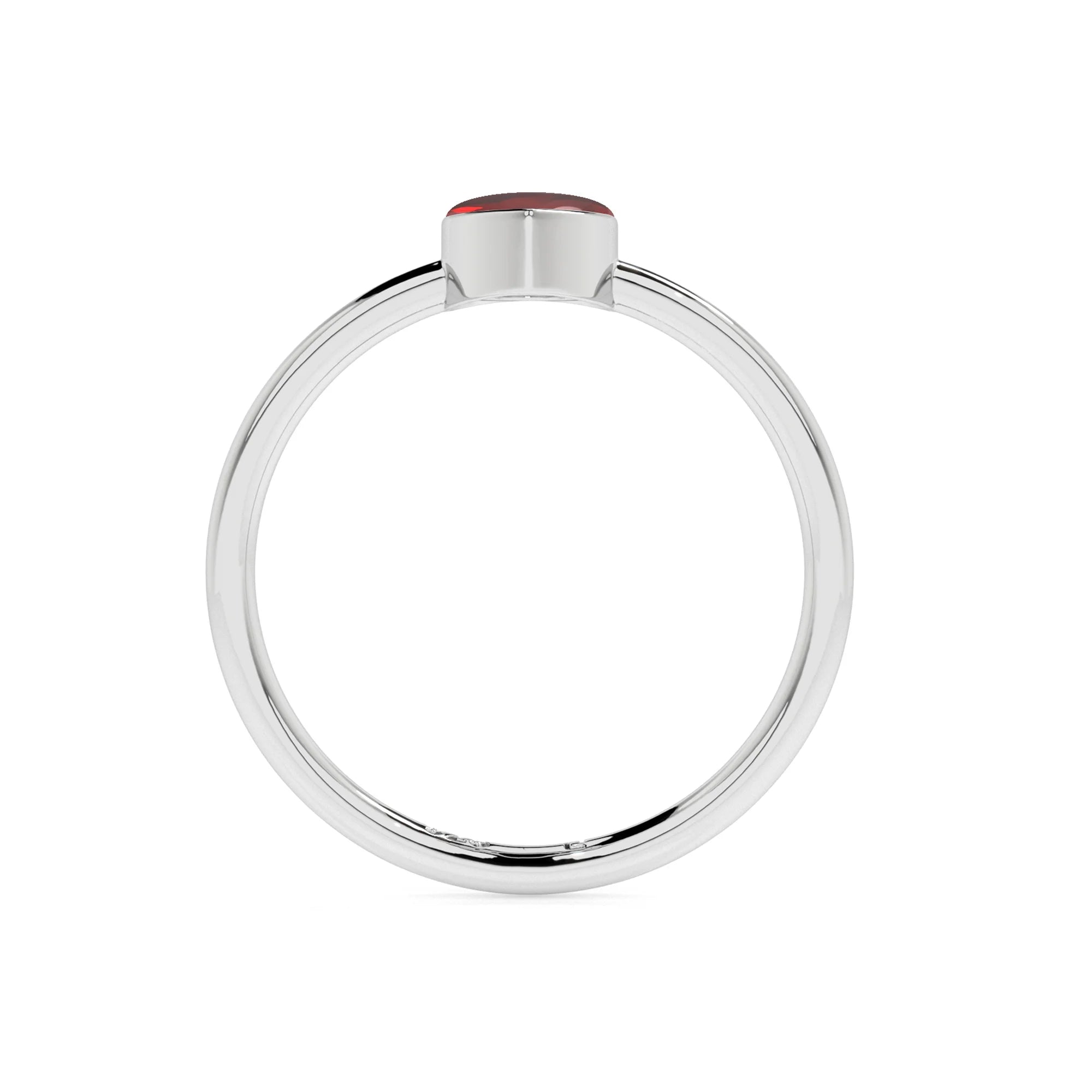 red garnet pear cab stackable bezel-set ring