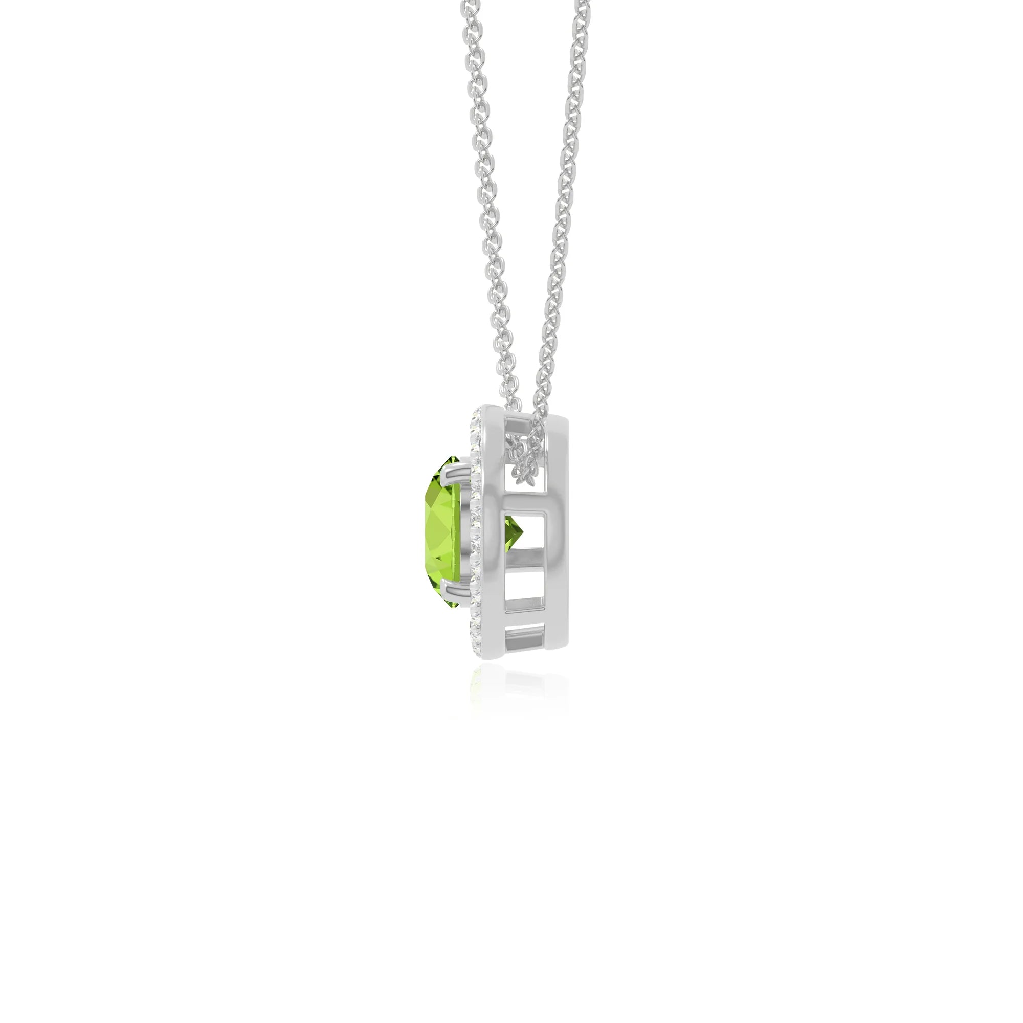 peridot solitaire halo necklaces in sterling silver 