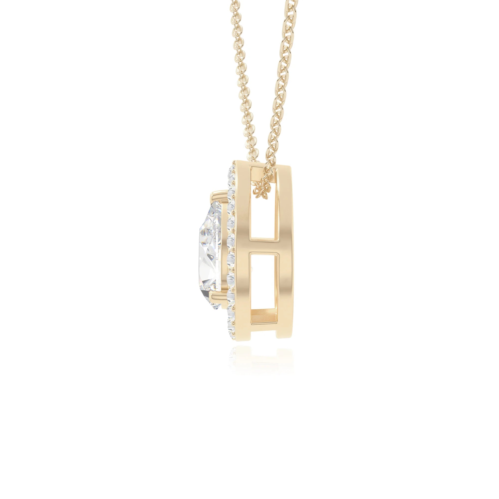 moissanite solitaire halo necklaces in yellow gold vermeil 