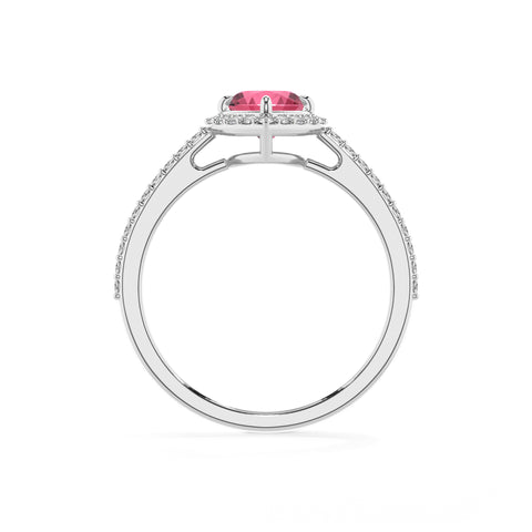 lab-grown pink-tourmaline heart half eterity halo solitaire engagement ring