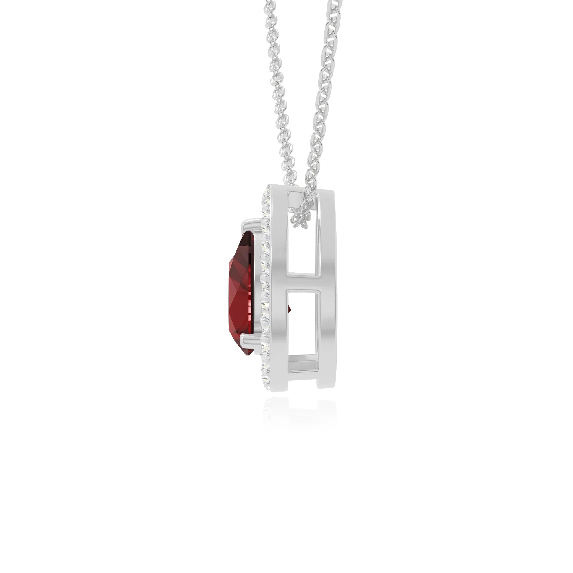 natural garnet solitaire halo necklaces in sterling silver 