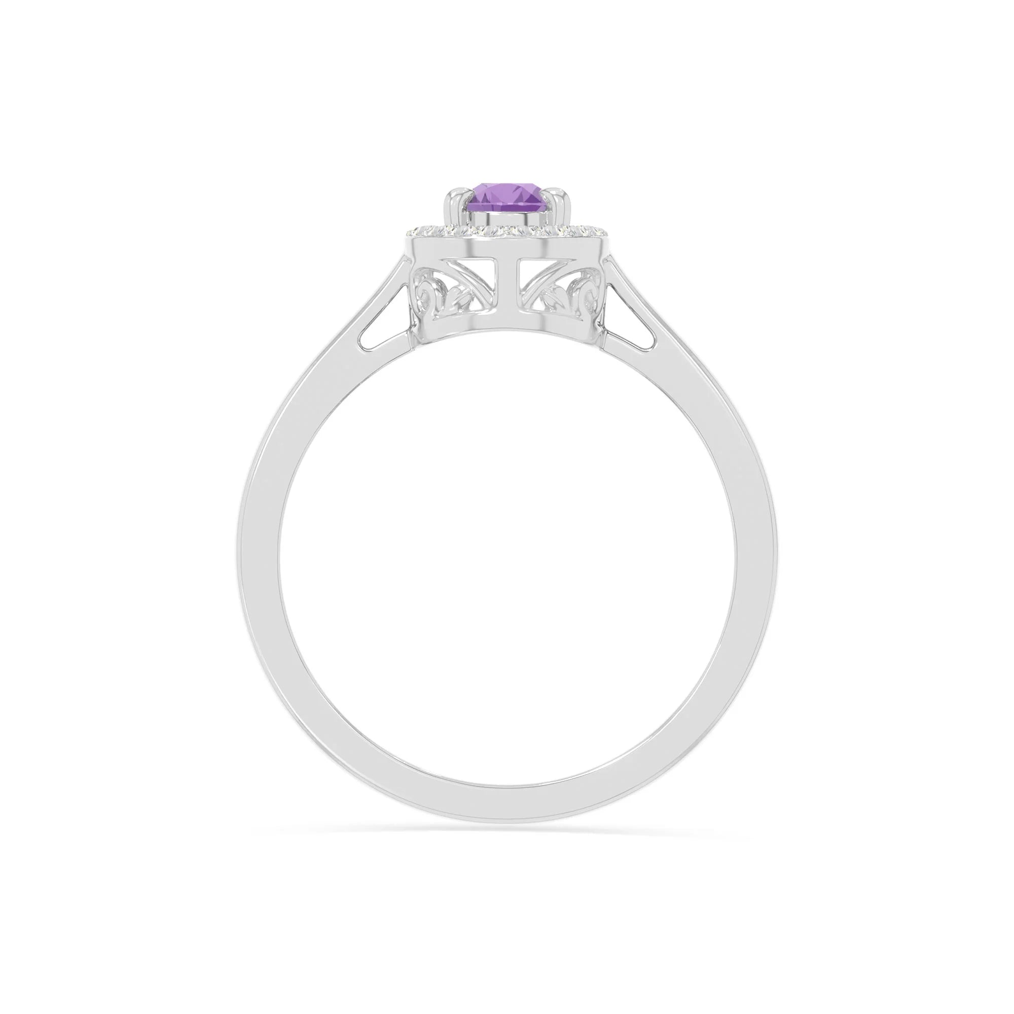 natural amethyst solitaire halo engagement rings in sterling silver 