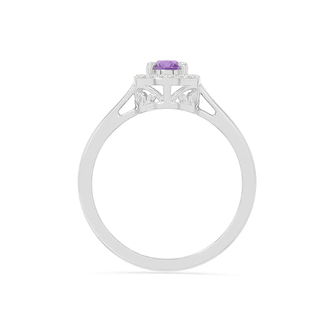 natural amethyst solitaire halo engagement rings in sterling silver 