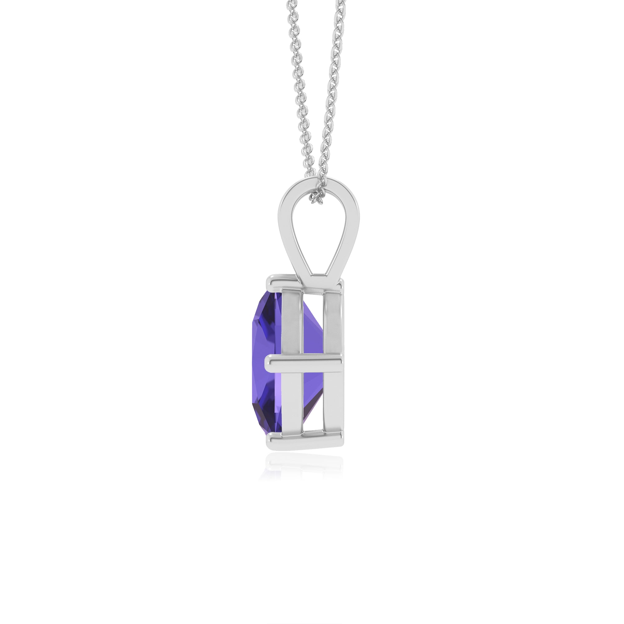 Lab Grown Tanzanite Cushion Solitaire V-Bale Pendant Necklace with 18" Chain