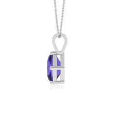 Lab Grown Tanzanite Cushion Solitaire V-Bale Pendant Necklace with 18" Chain