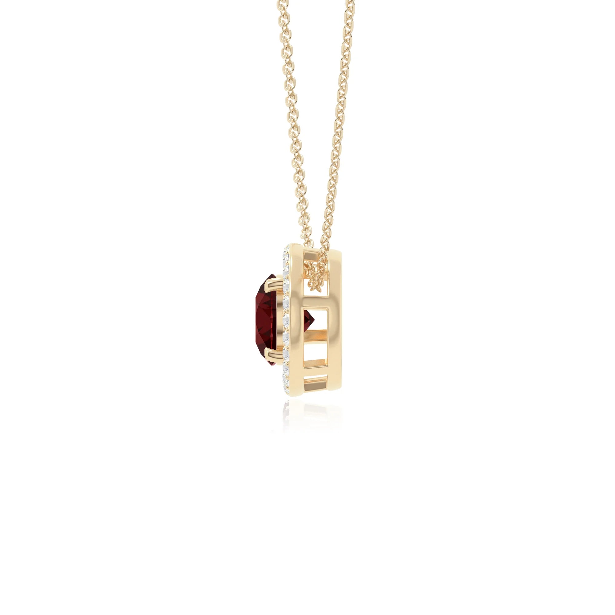 natural garnet solitaire halo necklaces in yellow gold vermeil 