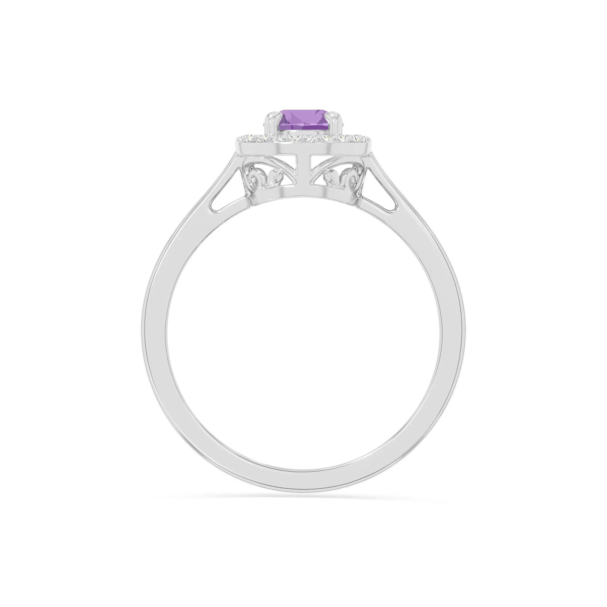 natural amethyst solitaire halo engagement rings in sterling silver 