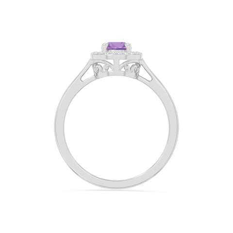 natural amethyst solitaire halo engagement rings in sterling silver 