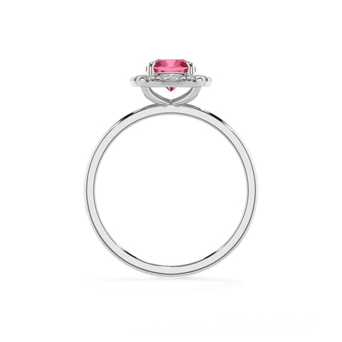 lab-grown pink-tourmaline cushion halo solitaire engagement ring