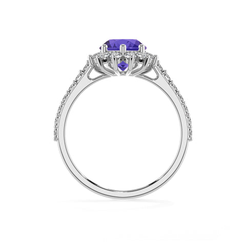 lab-grown tanzanite pear half eterity halo solitaire engagement ring