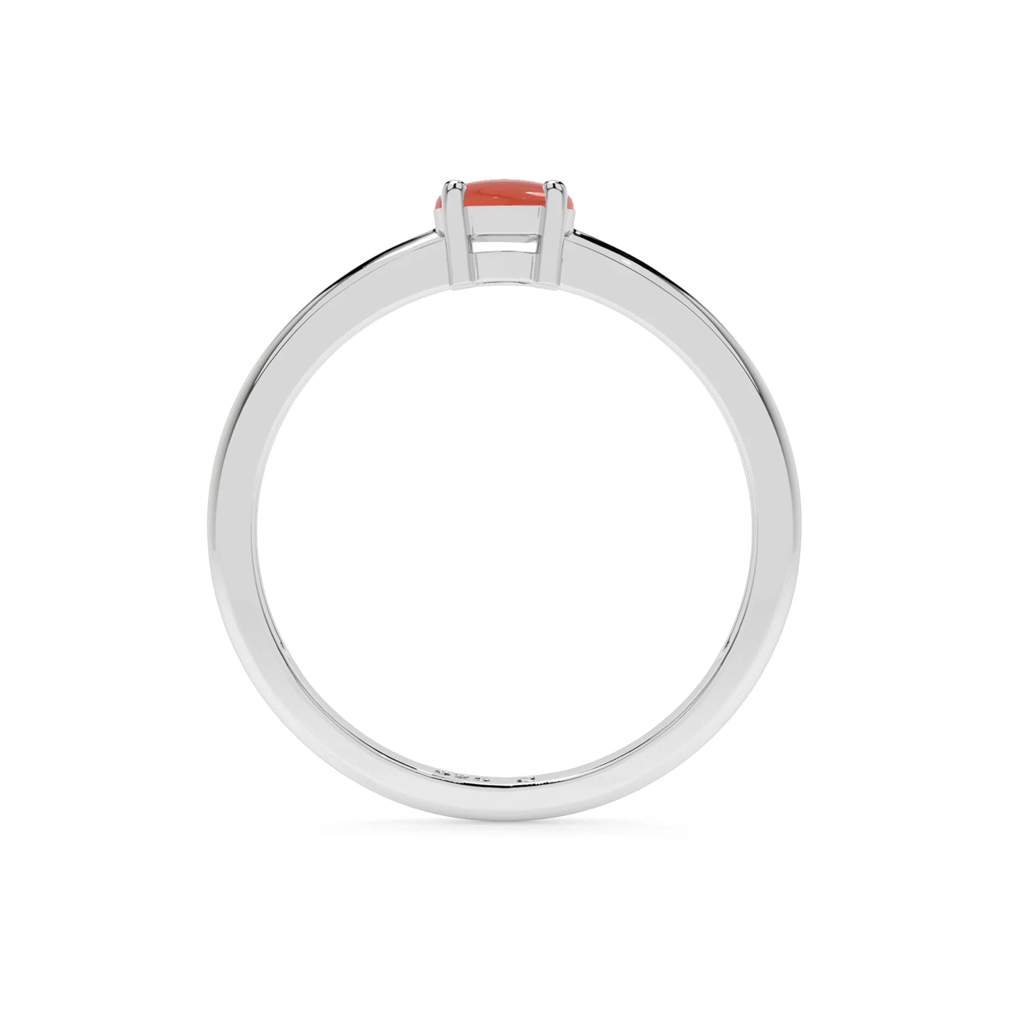 red coral round cab stackable prong-set ring