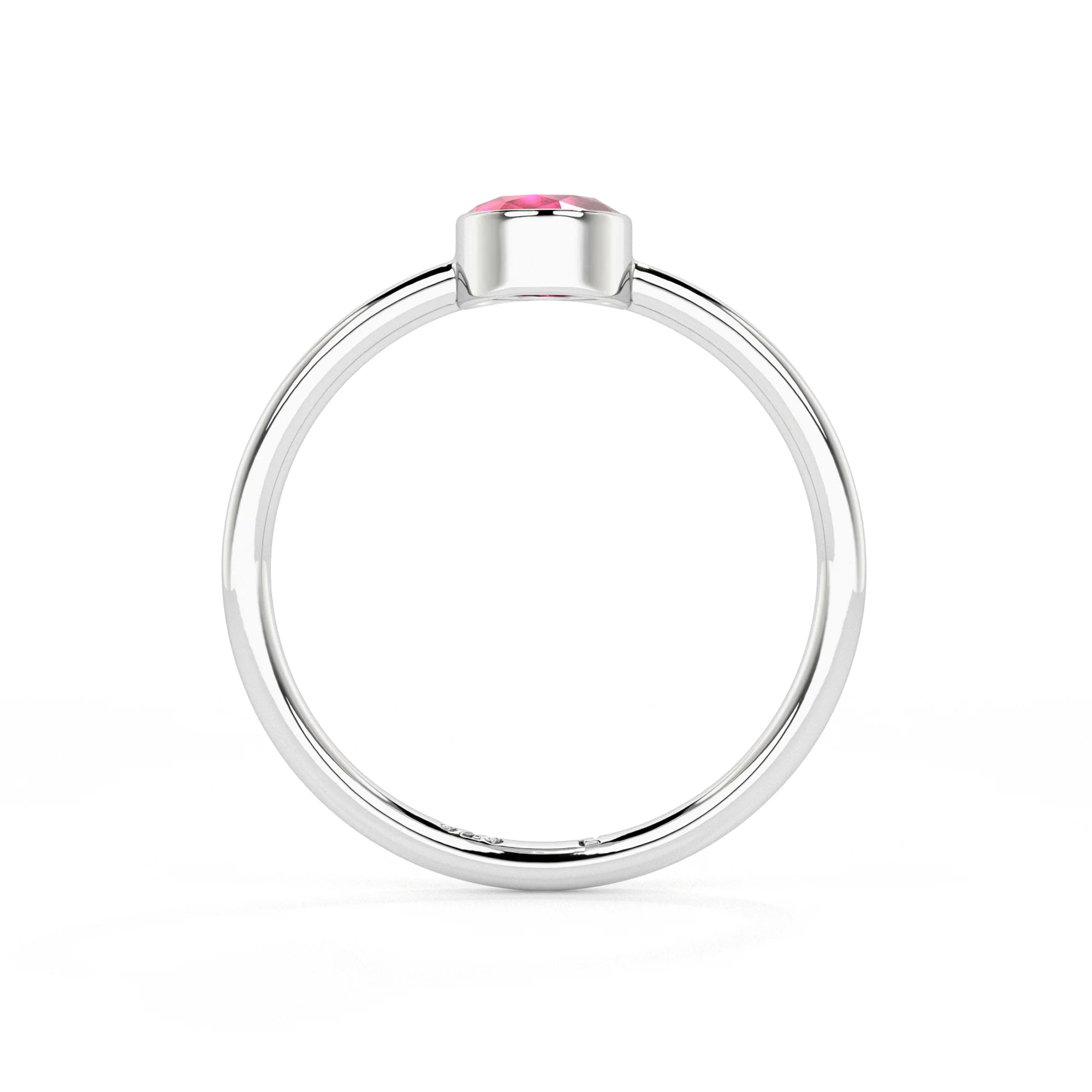 pink tourmaline oval cut stackable bezel-set ring
