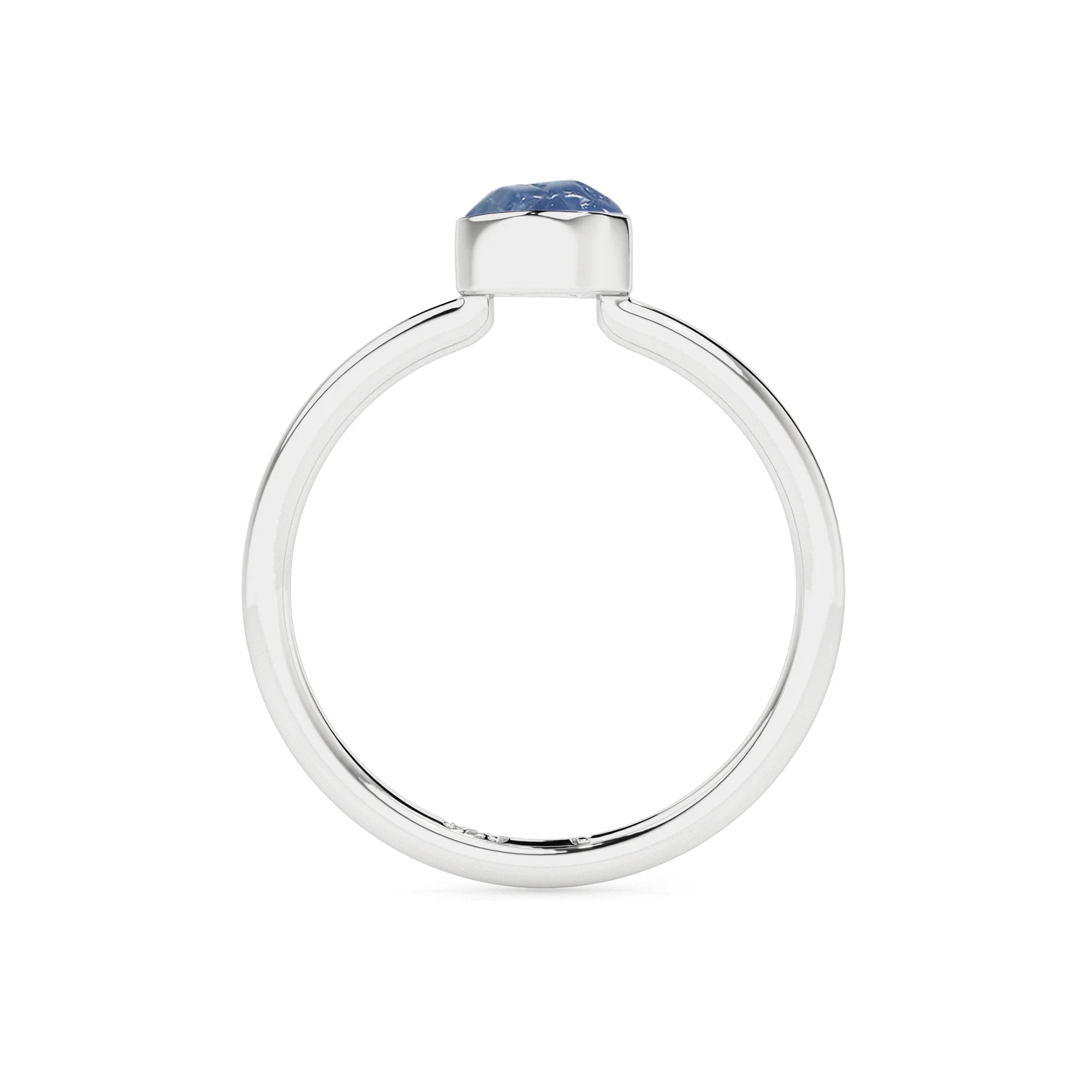 blue-sapphire rough shape stackable bezel-set ring