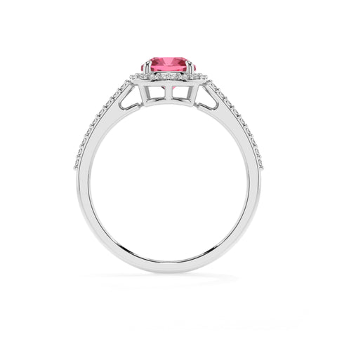 lab-grown pink-tourmaline cushion half eterity halo solitaire engagement ring