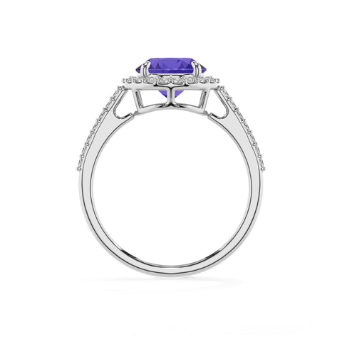 lab-grown tanzanite round half eterity halo solitaire engagement ring