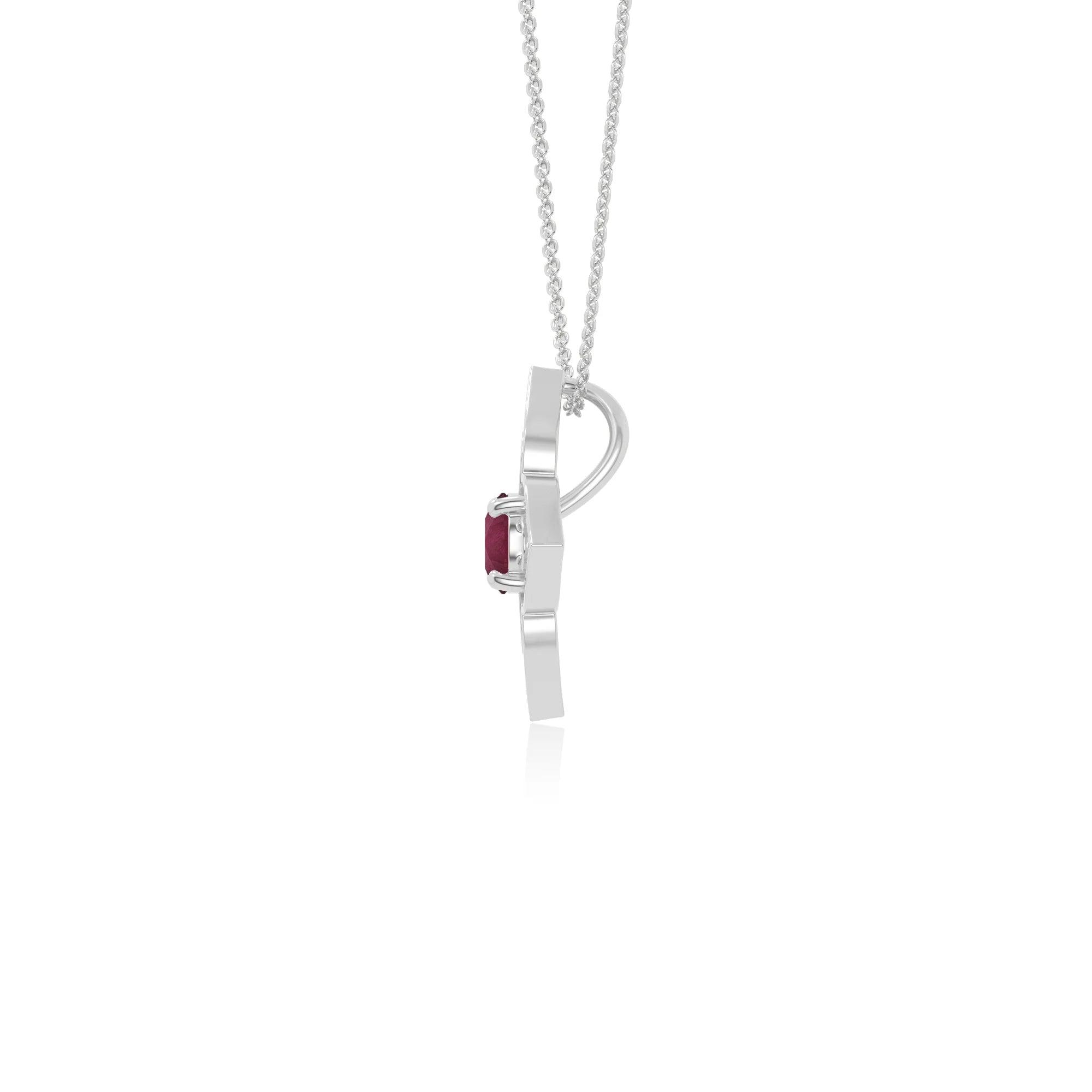 natural ruby 4 petal flower necklaces in sterling silver 