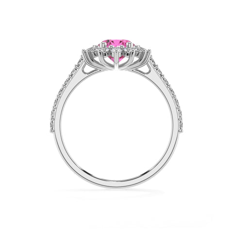 lab-grown pink-sapphire oval half eterity halo solitaire engagement ring