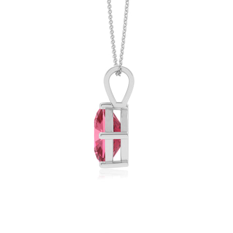 Lab Grown Pink Tourmaline Cushion Solitaire V-Bale Pendant Necklace with 18" Chain