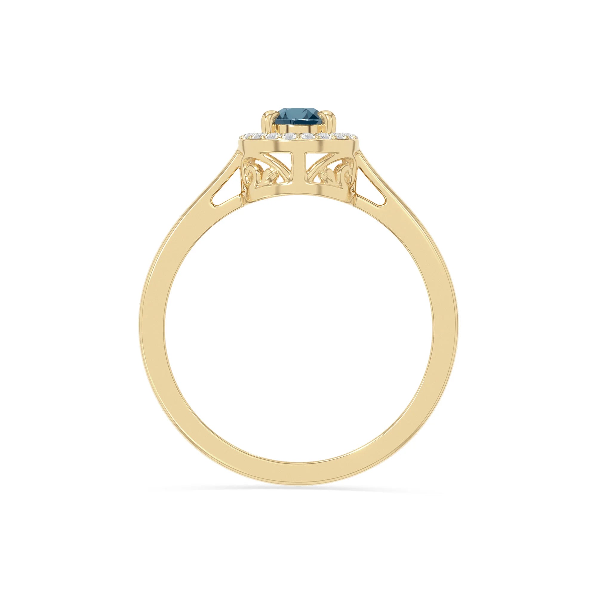 natural london blue topaz solitaire halo engagement rings in yellow gold vermeil