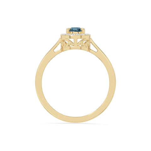natural london blue topaz solitaire halo engagement rings in yellow gold vermeil