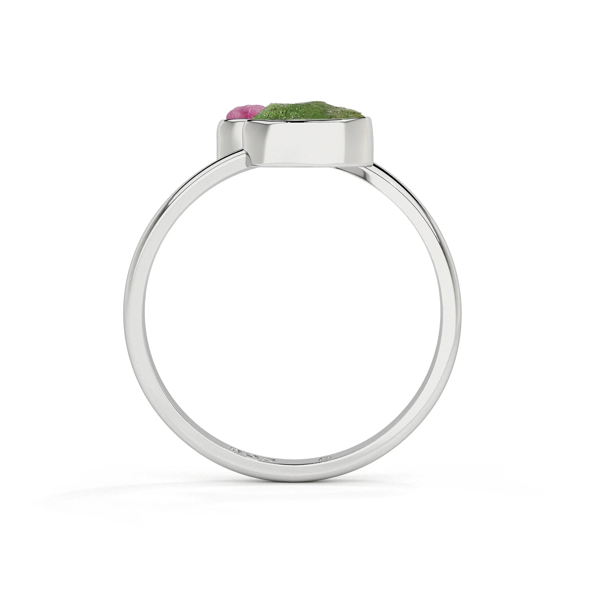 emerald-ruby rough shape stackable bezel-set ring