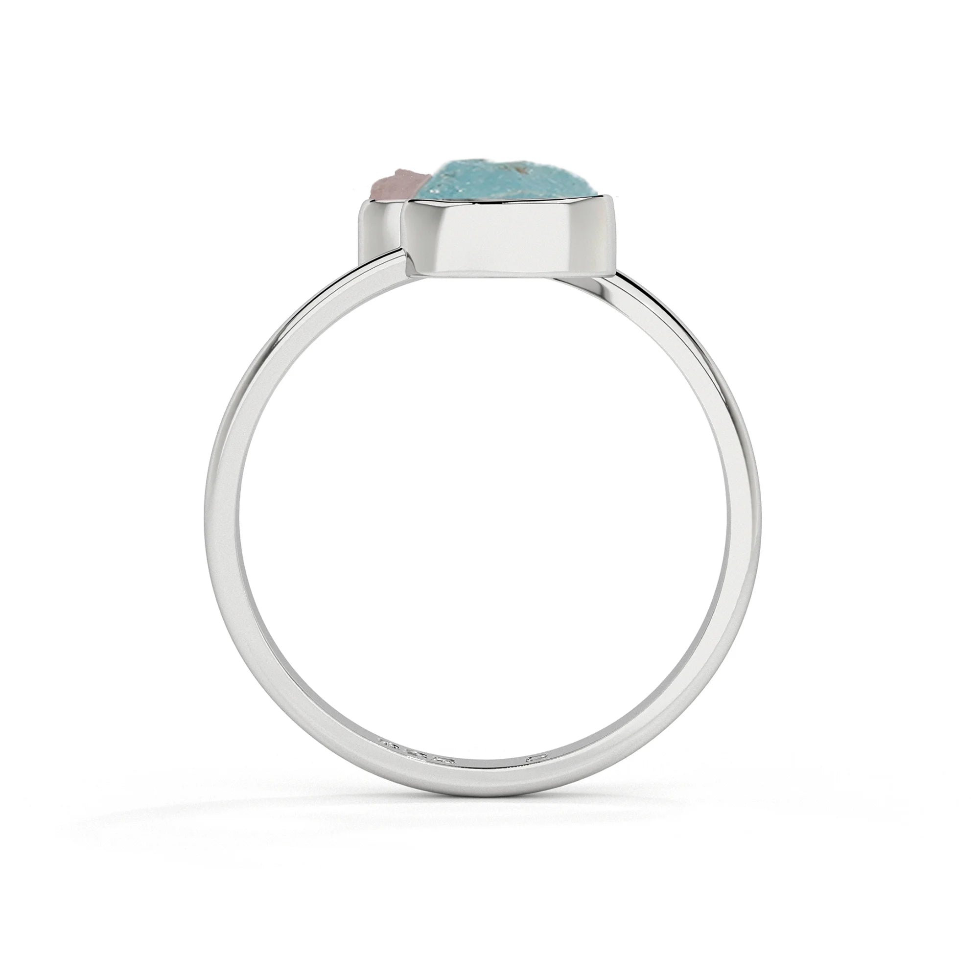aquamarine-morganite rough shape stackable bezel-set ring