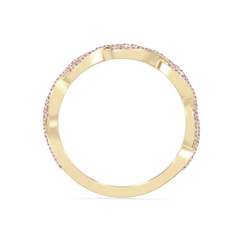 natural pink tourmaline twisted braided wedding band rings in yellow gold vermeil