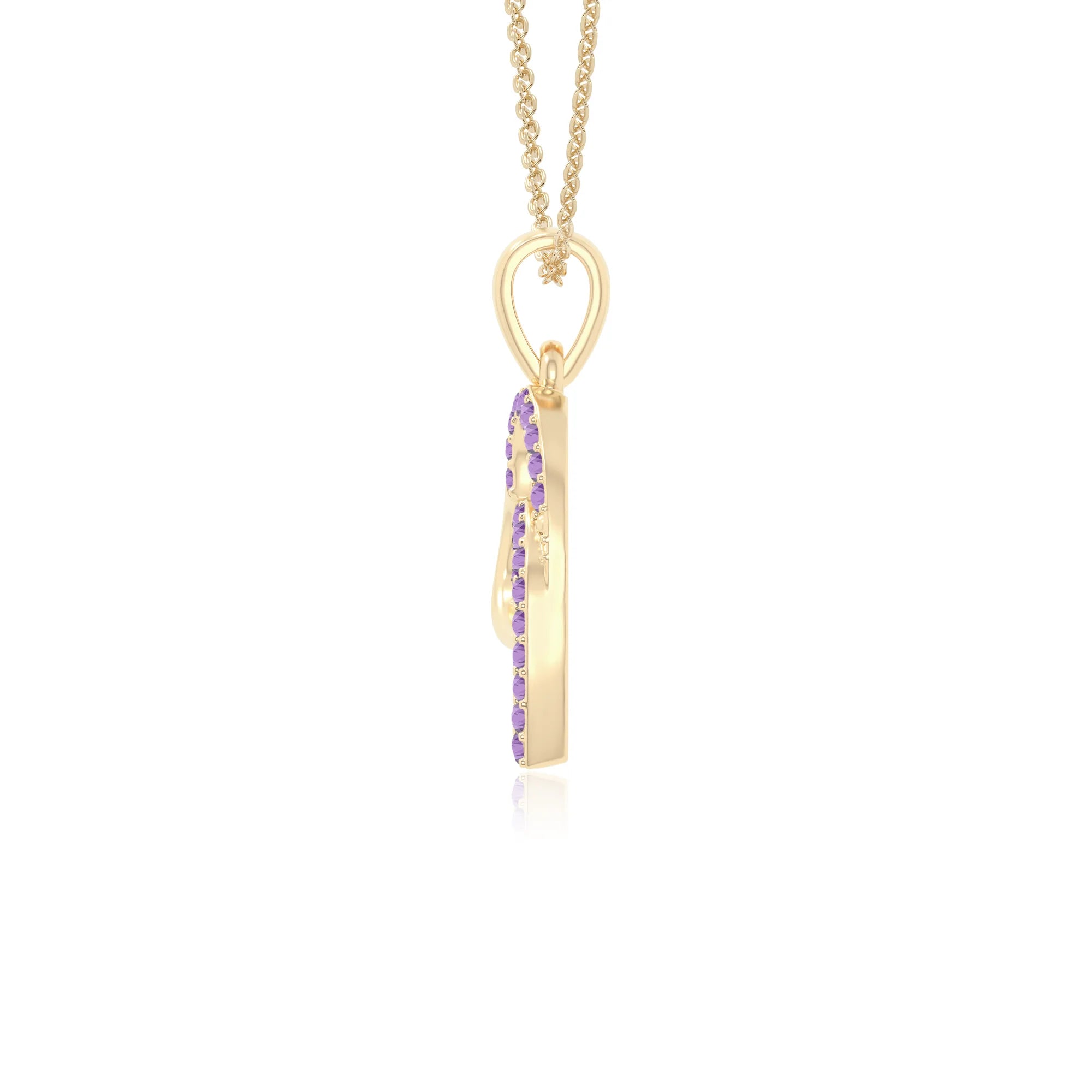 natural amethyst heart in heart necklaces in yellow gold vermeil 