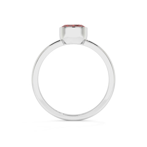 red garnet round cut stackable bezel-set ring