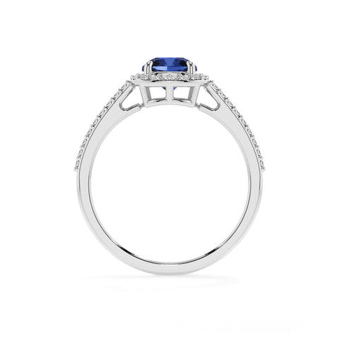 lab-grown blue-sapphire cushion half eterity halo solitaire engagement ring