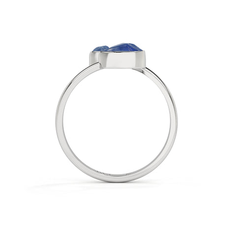 blue-sapphire rough shape stackable bezel-set ring