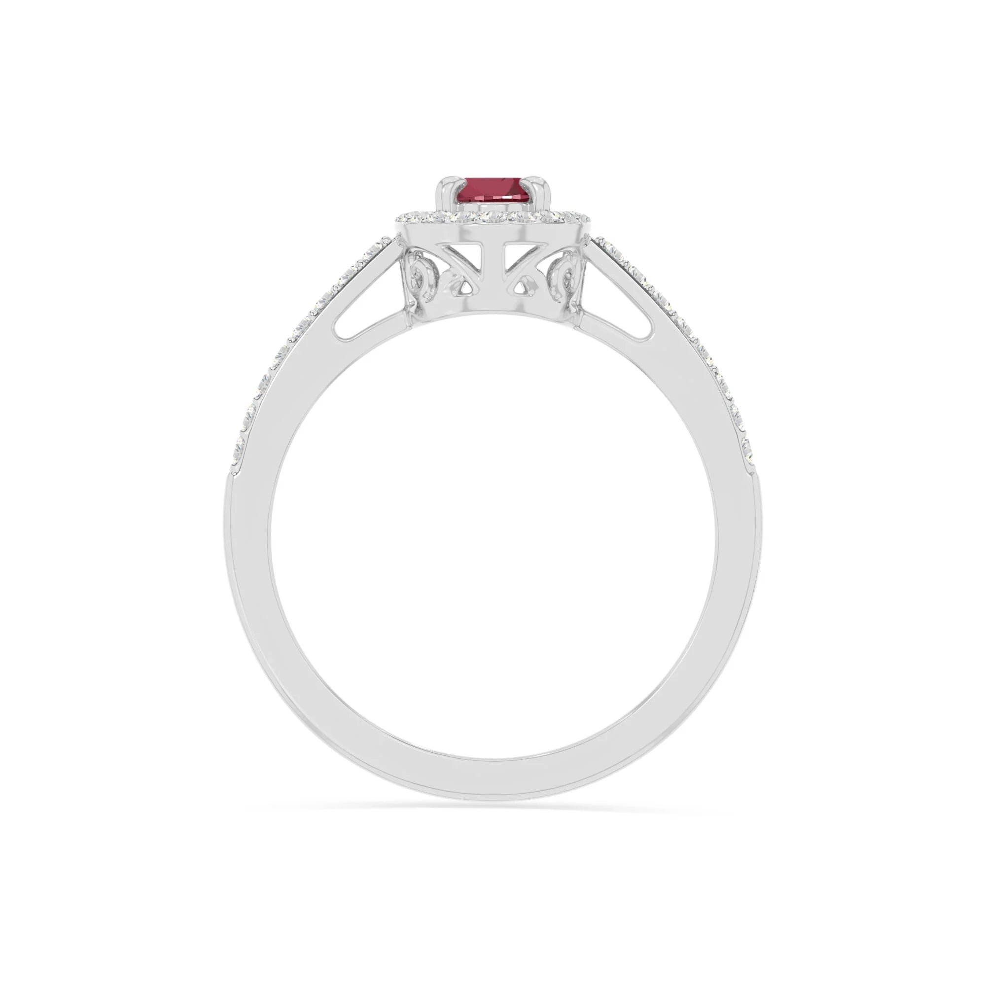natural ruby solitaire halo engagement rings in sterling silver 