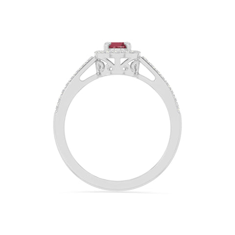 natural ruby solitaire halo engagement rings in sterling silver 
