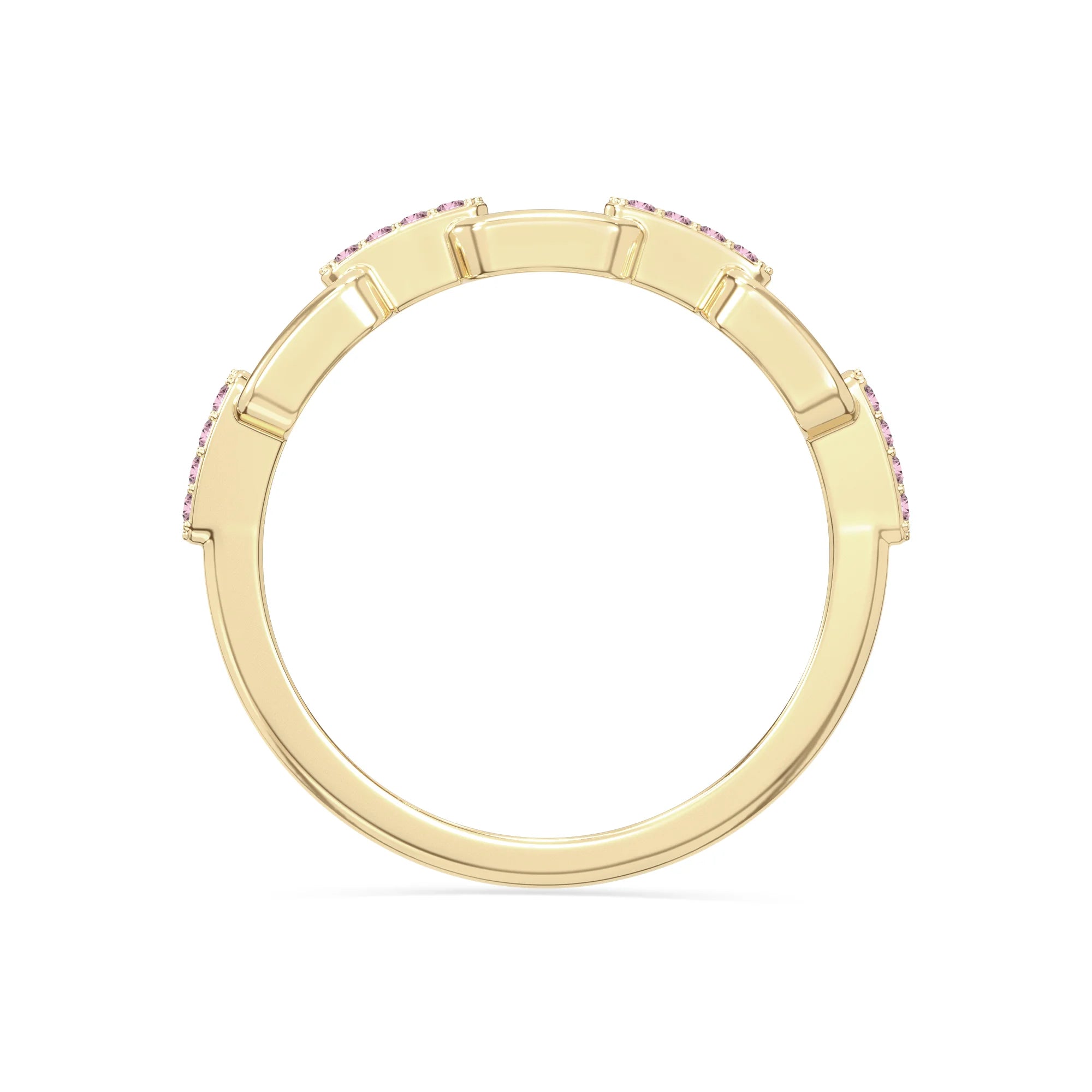 natural pink tourmaline interlocking wedding band rings in yellow gold vermeil
