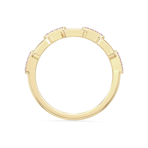 natural pink tourmaline interlocking wedding band rings in yellow gold vermeil