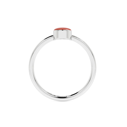 red coral oval cab stackable bezel-set ring