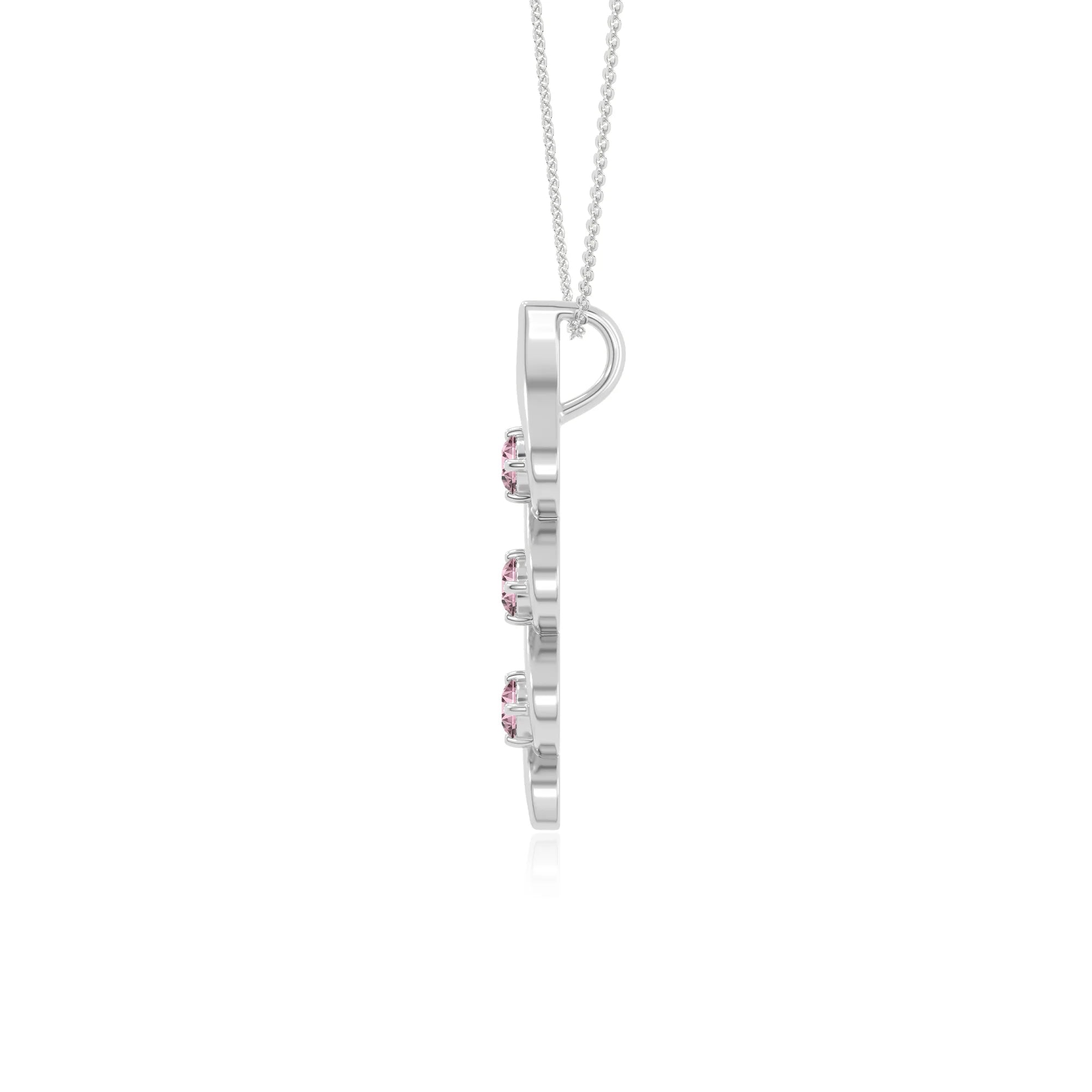 natural pink-tourmaline 3 stone helix necklaces in sterling silver 